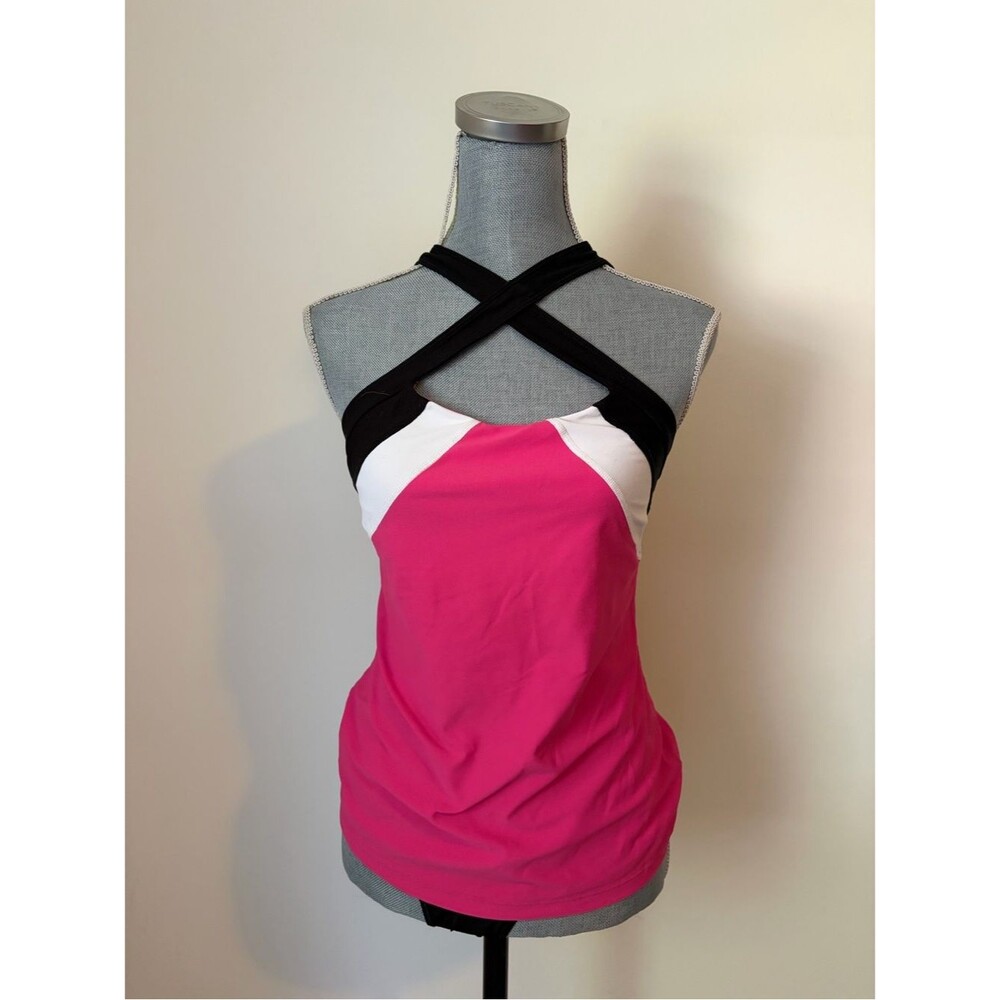 Xersion Athletic Pink and Black Tank Top with Multi Way Straps Built in Bra
